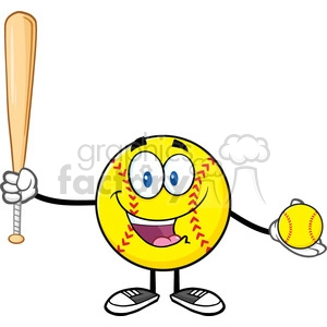 happy softball player cartoon character holding a bat and ball vector illustration isolated on white background