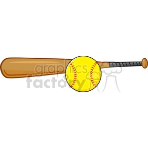 cartoon wooden bat and sofball vector illustration isolated on white background