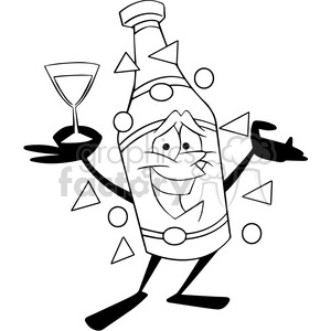 black and white cartoon champagne bottle new years party vector art
