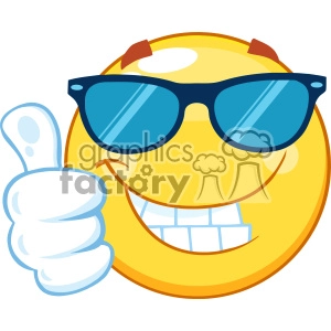 10459 Smiling Yellow Emoticon Cartoon Mascot Character With Sunglasses Giving A Thumb Up Vector