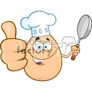 10964 Royalty Free RF Clipart Chef Egg Cartoon Mascot Character Showing Thumbs Up And Holding A Frying Pan Vector Illustration