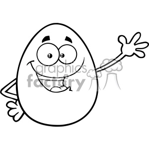 10957 Royalty Free RF Clipart Black And White Happy Egg Cartoon Mascot Character Waving For Greeting Vector Illustration