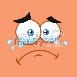 10858 Royalty Free RF Clipart Crying Cartoon Funny Face With Tears And Expression Vector With Orange Background