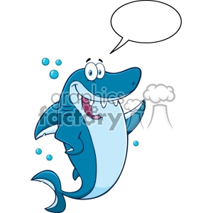 Royalty Free RF Clipart Happy Blue Shark Cartoon  Waving For Greeting With Speech Bubble Vector 