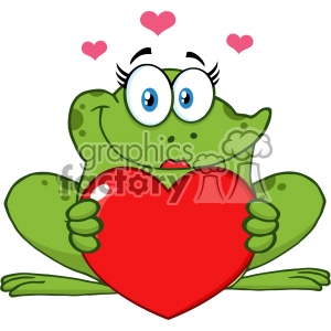 10663 Royalty Free RF Clipart Smiling Frog Female Cartoon Mascot Character Holding A Valentine Love Heart Vector Illustration