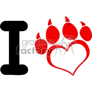 10703 Royalty Free RF Clipart I Love Dog With Red Heart Paw Print With Claws Logo Design Vector Illustration