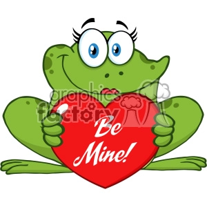 10664 Royalty Free RF Clipart Smiling Frog Female Cartoon Mascot Character Holding A Valentine Love Heart With Text Be Me Vector Illustration