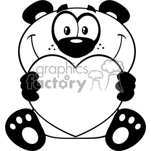 10681 Royalty Free RF Clipart Black And White Panda Bear Cartoon Mascot Character Holding A Valentine Love Heart Vector Illustration