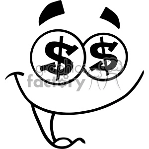 10908 Royalty Free RF Clipart Black And White Cartoon Funny Face With Dollar Eyes And Smiling Expression Vector Illustration