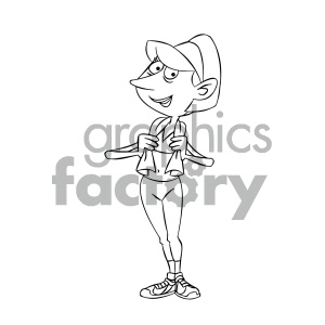 black and white cartoon woman in fitness outfit