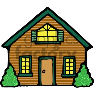 The clipart image depicts a cartoon illustration of a house, with a pitched roof and a chimney. The image is in vector format, meaning it can be scaled up or down without losing quality.