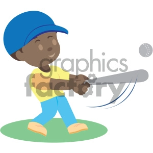 african american boy hitting a baseball vector illustration