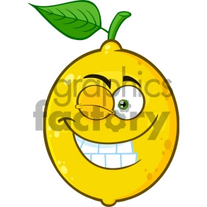 Royalty Free RF Clipart Illustration Smiling Yellow Lemon Fruit Cartoon Emoji Face Character With Wink Expression Vector Illustration Isolated On White Background