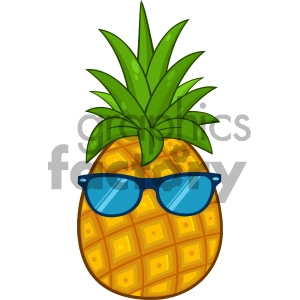 Royalty Free RF Clipart Illustration Pineapple Fruit With Green Leafs Cartoon Drawing Simple Design With Sunglasses Vector Illustration Isolated On White Background