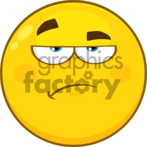 Royalty Free RF Clipart Illustration Grumpy Yellow Cartoon Smiley Face Character With Sadness Expression Vector Icon Isolated On White Background