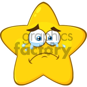 Royalty Free RF Clipart Illustration Crying Yellow Star Cartoon Emoji Face Character With Tears Vector Illustration Isolated On White Background