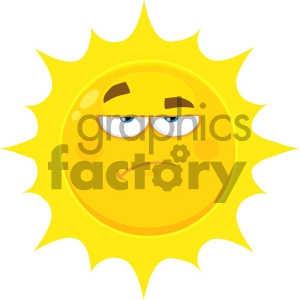 Royalty Free RF Clipart Illustration Grumpy Yellow Sun Cartoon Emoji Face Character With Sadness Expression Vector Illustration Isolated On White Background