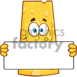 Smiling Cheese Cartoon Mascot Character Holding A Banner Vector Illustration Isolated On White Background