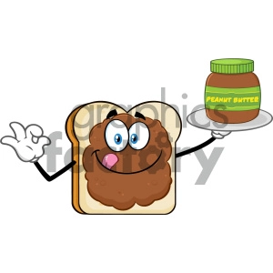 Bread Slice Cartoon Mascot Character With Peanut Butter Holding A Jar Of Peanut Butter Vector Illustration Isolated On White Background