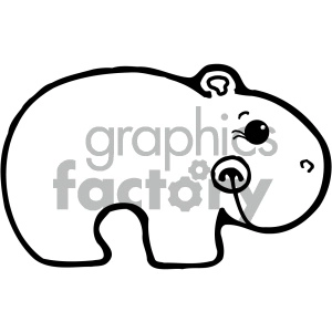 cartoon clipart Noahs animals hippo 007 bw