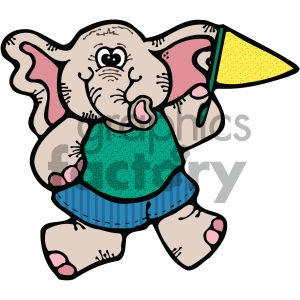 The clipart image shows a cartoon illustration of an elephant. The elephant is depicted in a playful and cute style, with large floppy ears, a round body, and short legs. The image is a vector graphic, which means it can be scaled up or down without losing quality. It could be used for various purposes such as in presentations, websites, or printed materials that require a cartoon elephant image.
