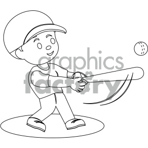 black and white coloring page boy hitting a baseball vector illustration