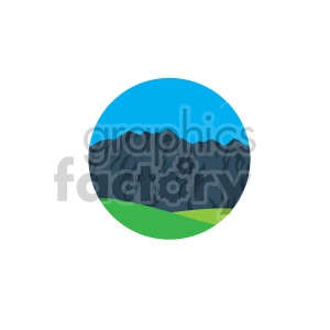 mountains with green grass scene circle design