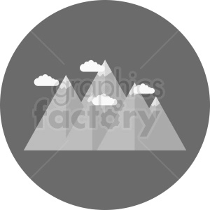 gray mountain with clouds vector icon on gray circle background
