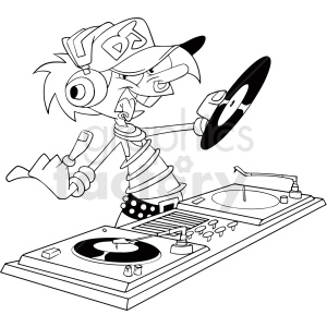 black and white electric daisy carnival rave cartoon dj clipart