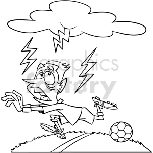 black and white cartoon kid in lightning storm clipart