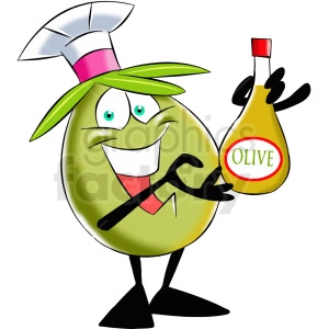cartoon olive holding salad dressing
