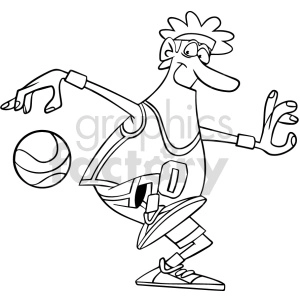 cartoon basketball player dribbling clipart black and white