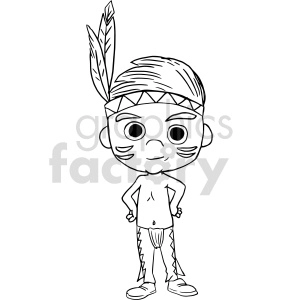 native boy cartoon black and white clipart
