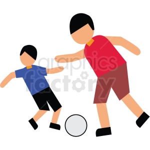 dad playing soccer with son vector clipart