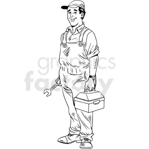 black and white retro plumber guy vector clipart