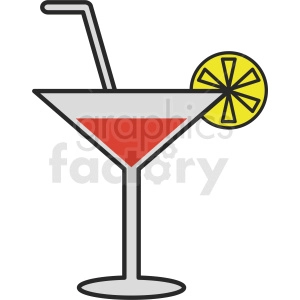 The image shows a cartoon of a drink in a glass with a straw. The glass is filled with a liquid and has a lemon placed on the side of it. There is also a strap sticking out of the glass