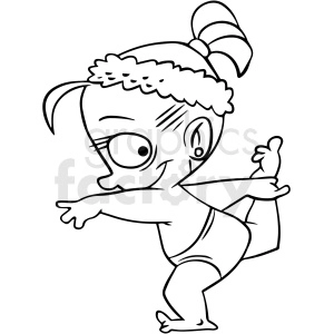 black and white cartoon girl stretching vector clipart