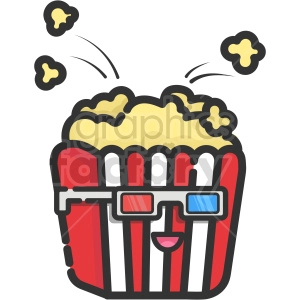 The clipart image shows a stylized popcorn container with popcorn kernels popping out of it.