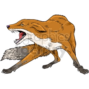 This is an image of an illustrated fox in a dynamic pose with its mouth open as if it is running or snarling.