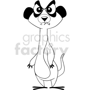 The clipart image depicts a stylized animal with a whimsical character design. The animal has distinct black and white facial markings reminiscent of a raccoon, a slender body, standing on two legs with its hands on its hips like a human, and features a long tail typically associated with a mischievous or cartoonish character.