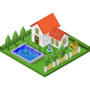 house with pool isometric vector graphic