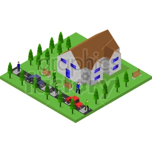 land and house isometric vector graphic