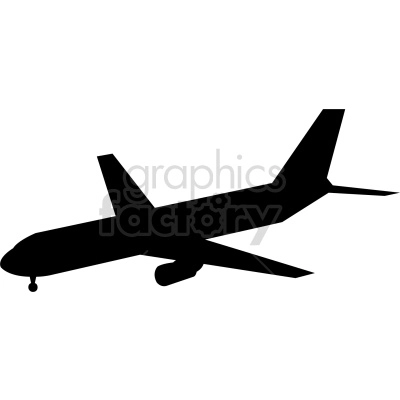 The clipart image shows a silhouette of an airplane during the landing process. The image is in black and white, with no visible details of the plane other than its shape.
