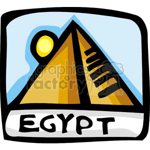 The clipart image depicts a simplified, stylized representation of an Egyptian pyramid with a sun in the background. The word EGYPT is prominently displayed at the bottom of the image within a white banner area. The overall design is framed within what resembles a dark border, suggesting a sort of label or emblematic style. This image could represent travel, history, geography, or education related to Egypt.
