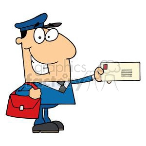 cartoon post office worker holding out letter