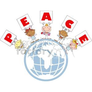 Different Nationalities Stick Cupids Group with Banners PEACE in the World