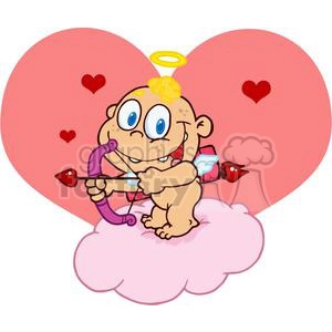 Cute Cupid with Bow and Arrow On A Pink Cloud