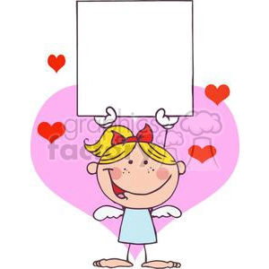 A blond Haired Little Girl Cupid with a Red Ribbon and A Blank Banner