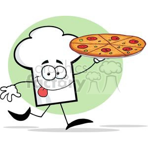 Cartoon Chefs Hat Character Holding And Running With Pizza