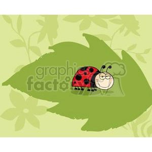 Mascot Cartoon Character Ladybug On Green Leaf In The Garden